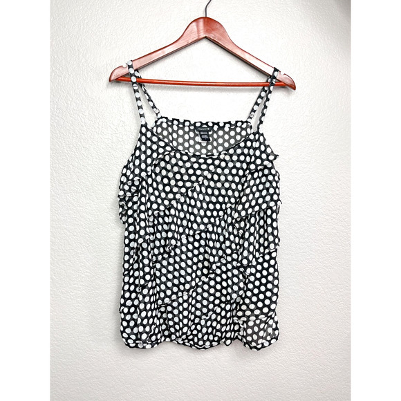 Torrid Size 1 14/16 Black & White Polka Dot Tank Top Billowy Ruffles, Cropped - Picture 1 of 8
